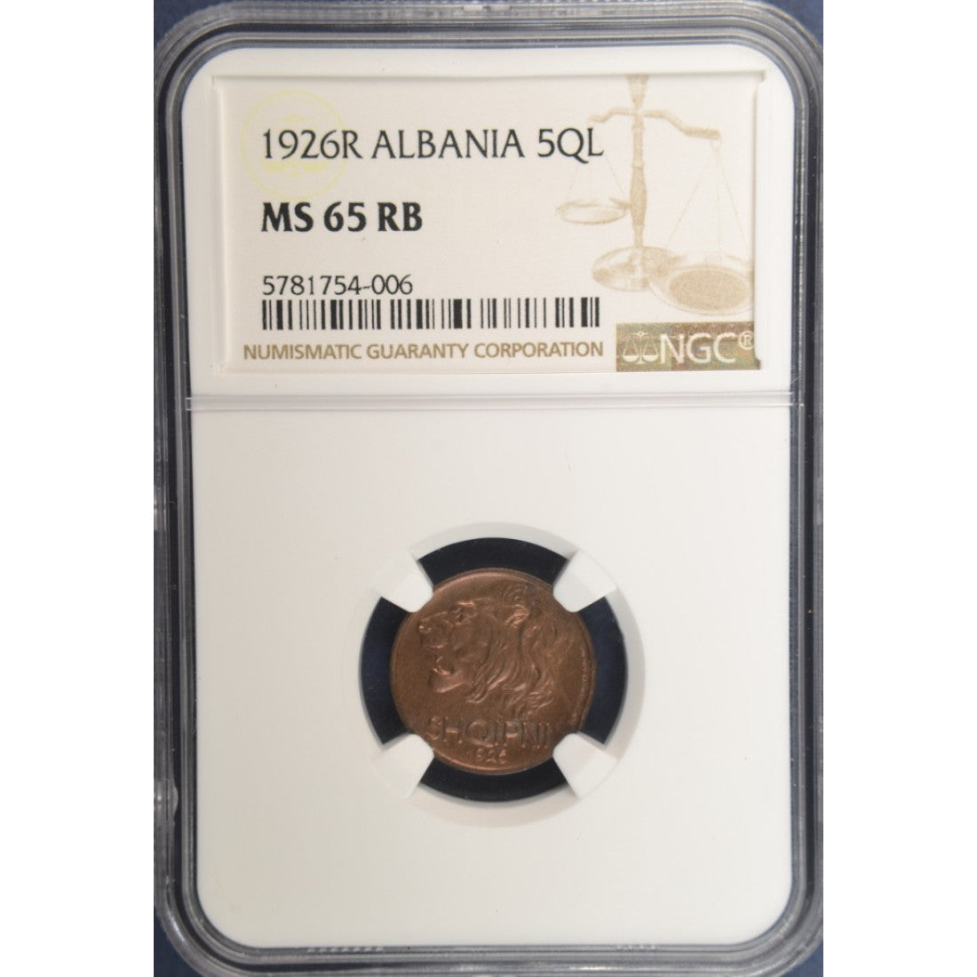 ΑΛΒΑΝΙΑ 5 Qindar Leku 1926 KM 1 MS 66