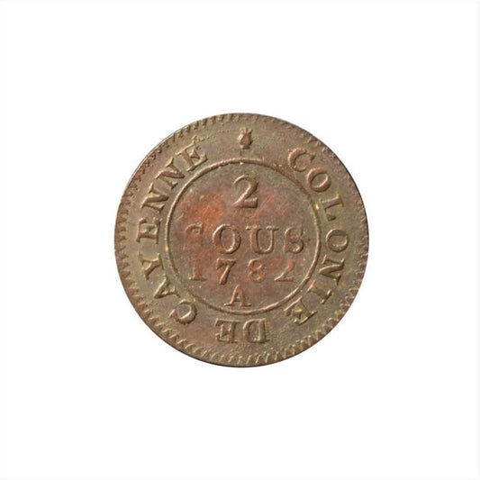FRENCH GUIANA , 2 Sous 1782 A, XF, KM# 1