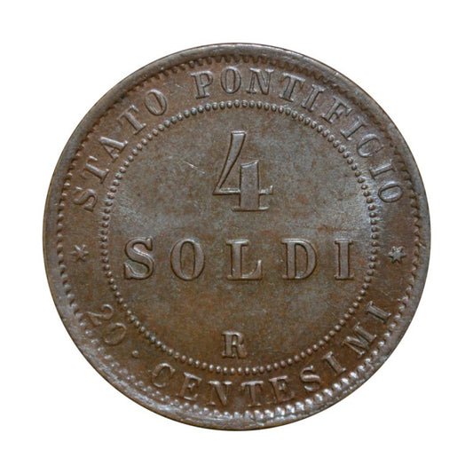 ITALIAN STATES - PAPAL STATES, 4 Soldi 1868, XXIII R, AU