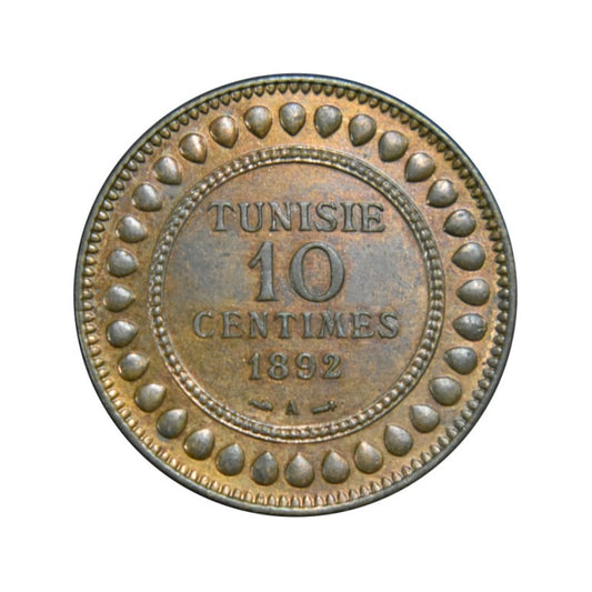 TUNISIA, 10 Centimes 1892 A (1309) UNC, km# 222