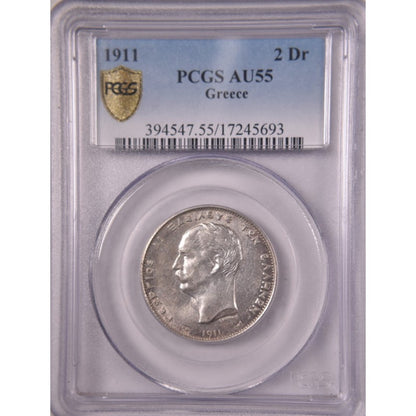 1911, 2 ΔΡΑΧΜΑΙ, AU-UNC, PCGS AU55