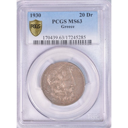 1930, 20 ΔΡΑΧΜΑΙ, UNC, PCGS MS63