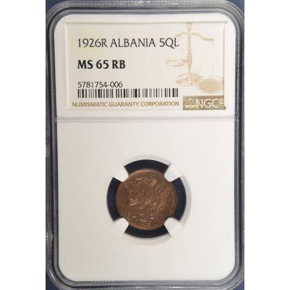ΑΛΒΑΝΙΑ 5 Qindar Leku 1926 KM 1 MS 66