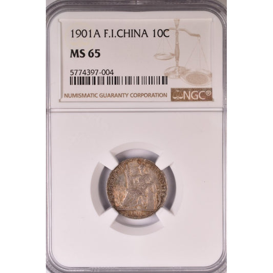 ΓΑΛΛΙΚΗ ΙΝΔΟΚΙΝΑ - 10 Cents 1901, NGC MS65
