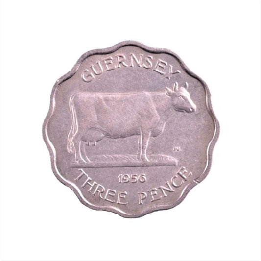 GUERNESEY, 3 Pence 1956, KM# 18, AU