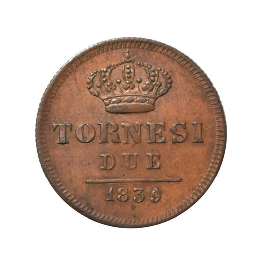 ITALIAN STATES - NAPLES & SICILY, 2 Tornezi 1839, AU