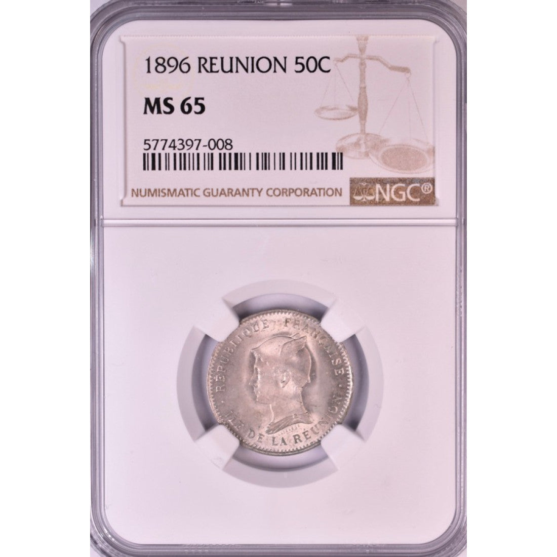 REUNION - 50 Cmes 1896 NGC MS65